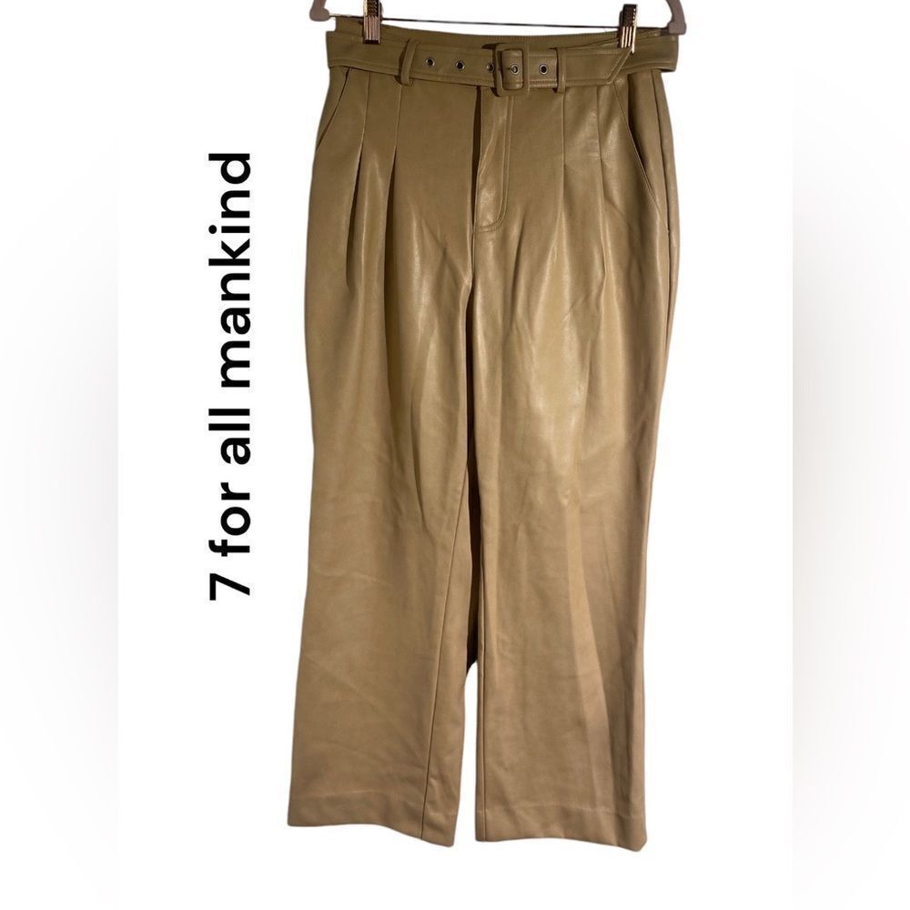 7 For All Mankind‎ Vegan Leather Hi-Rise Belted Pants Cognac Sz S